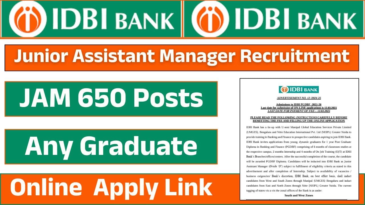IDBI Junior Assistant Manager Recruitment 2025 Notification Out for 650 Vacancies 4 IDBI Junior Assistant Manager Recruitment 2025 Notification Out for 650 Vacancies IDBI Junior Assistant Manager Recruitment 2025