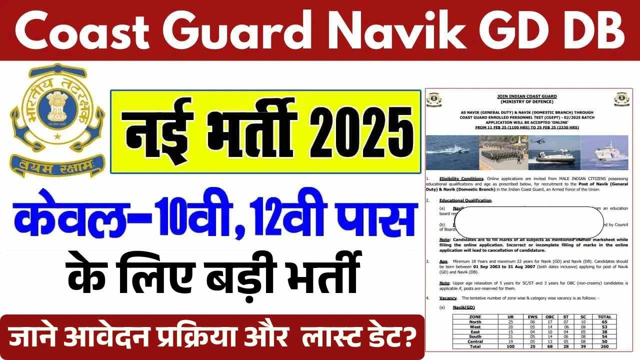 Indian Coast Guard Navik Recruitment 2025 10वीं/12वीं पास इंडियन कोस्ट गार्ड में बम्पर भर्ती, फटाफट करें आवेदन? 1 Indian Coast Guard Navik Recruitment 2025 10वीं/12वीं पास इंडियन कोस्ट गार्ड में बम्पर भर्ती, फटाफट करें आवेदन? Indian Coast Guard Navik Recruitment 2025