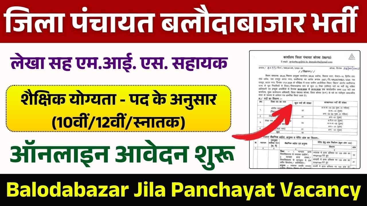 Balodabazar Jila Panchayat Vacancy 2025: जिला पंचायत बलौदाबाजार में लेखा सहायक के पदों पर भर्ती Apply Now 5 Balodabazar Jila Panchayat Vacancy 2025: जिला पंचायत बलौदाबाजार में लेखा सहायक के पदों पर भर्ती Apply Now Balodabazar Jila Panchayat Vacancy